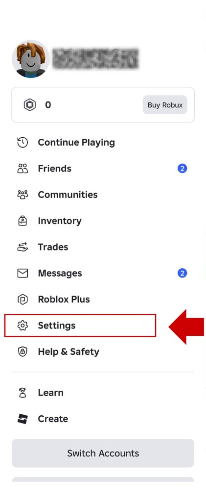 Menu Roblox, pilih Settings
